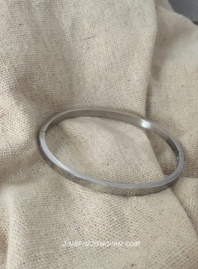 晶品 钛钢不掉色开口可调节简约学生ins潮小众设计纯银色男女手镯