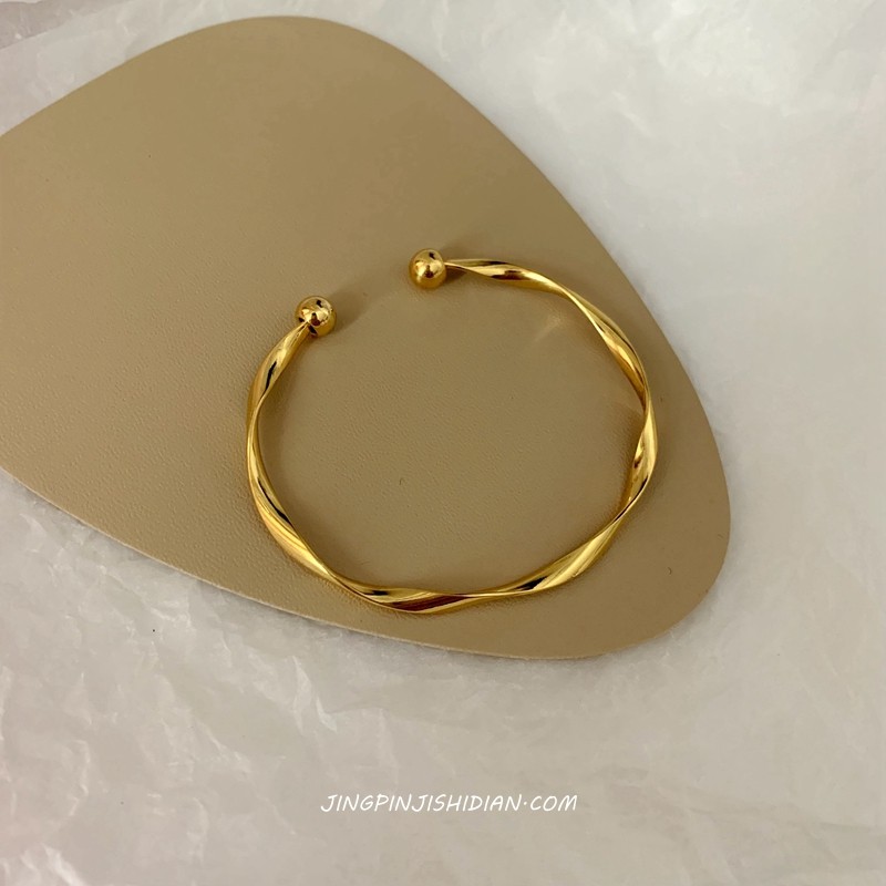 晶品纯黄铜波浪随形简约风手镯