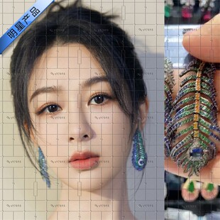 杨紫同款耳环长相思孔雀羽毛耳饰夸张礼服晚会耳钉气质轻奢高级感