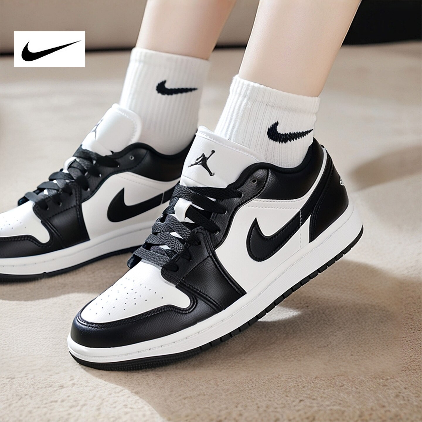 Nike耐克女鞋Air Jordan 1 AJ1黑白熊猫低帮复古板鞋篮球鞋DC0774