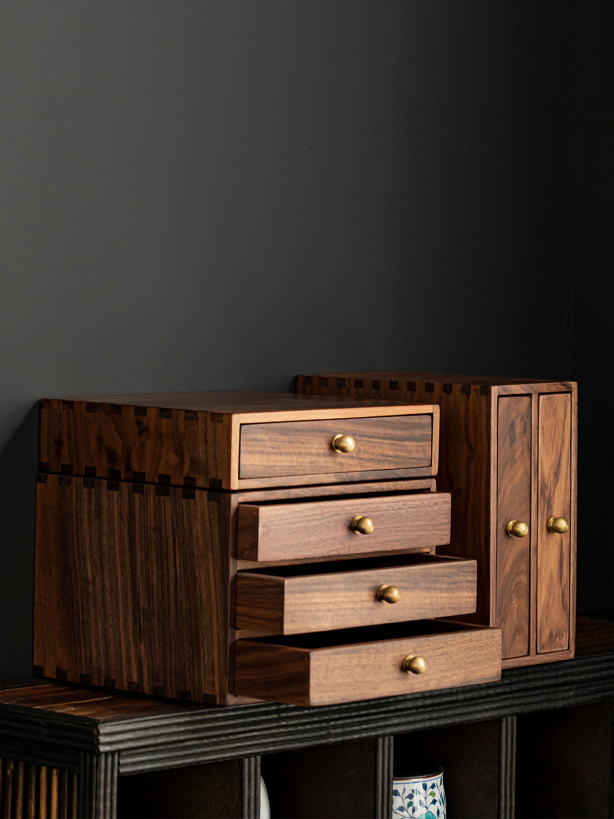 胡桃实木普洱茶饼盒家用中式多层可叠加抽屉式收纳盒 撬茶分茶盘