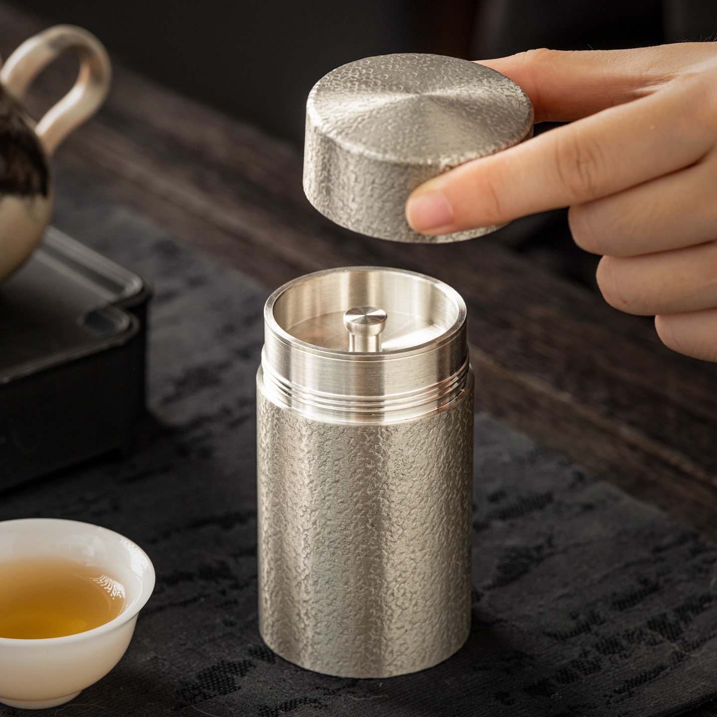纯锡茶叶罐锡器密封罐家用普洱白茶存茶罐双盖防潮茶仓茶具锡罐