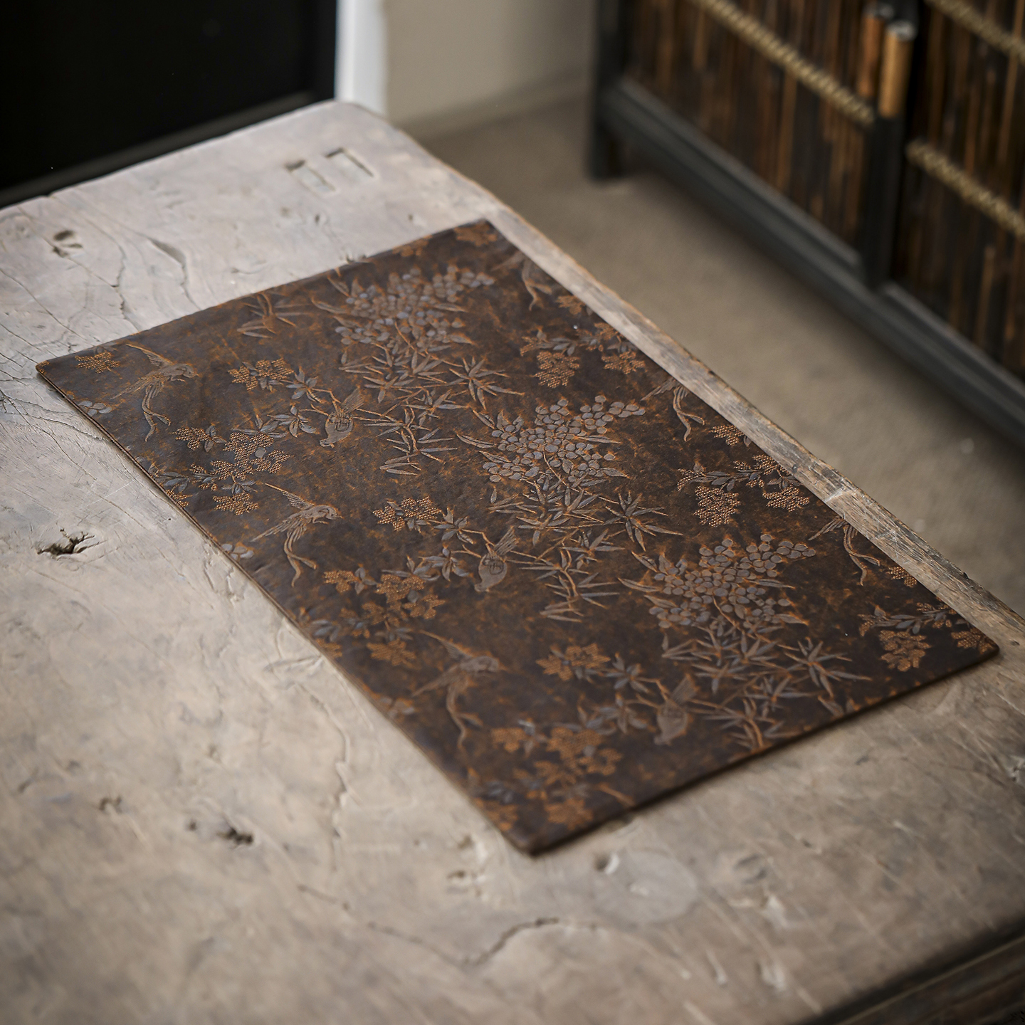 香云纱复古图案茶席深色茶垫中式茶道布垫人丝侘寂席方茶几桌垫