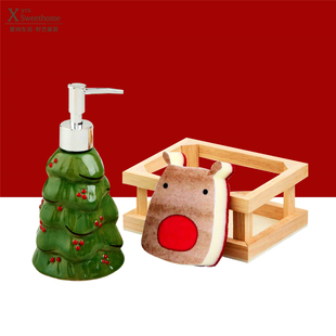 轩艺家居 mud官网同步乳液瓶海绵套装 圣诞树造型洗手液瓶 洗碗棉