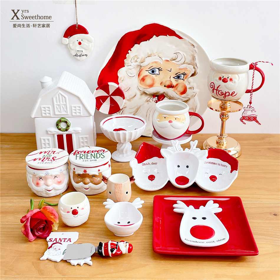 mud陶瓷圣诞节卡通造型盘子杯子