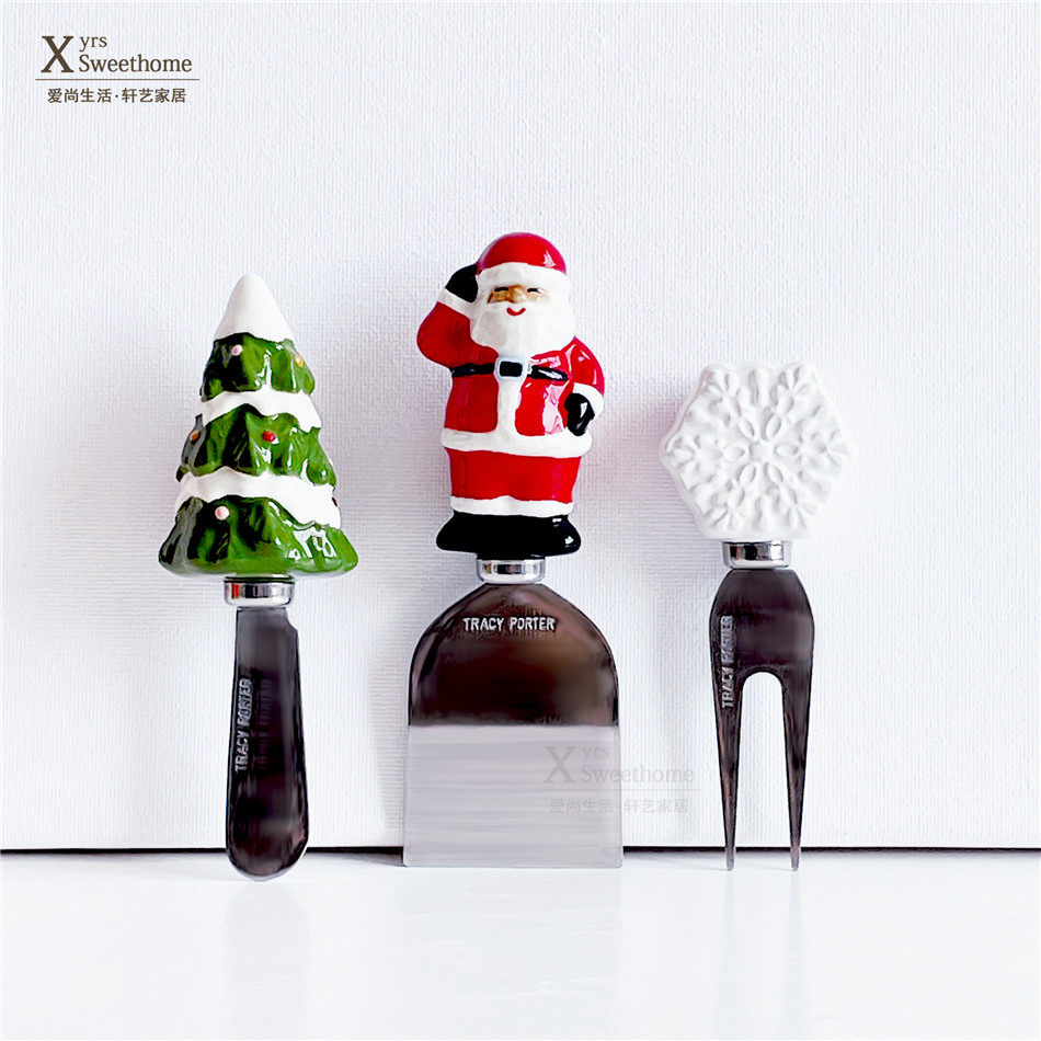 出口tracy porter 圣诞雪花水果叉圣诞树黄油刀 圣诞老人铲子礼盒