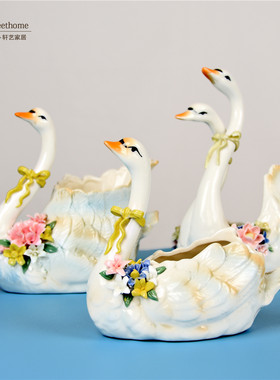 欧式陶瓷田园花插化妆品收纳盒