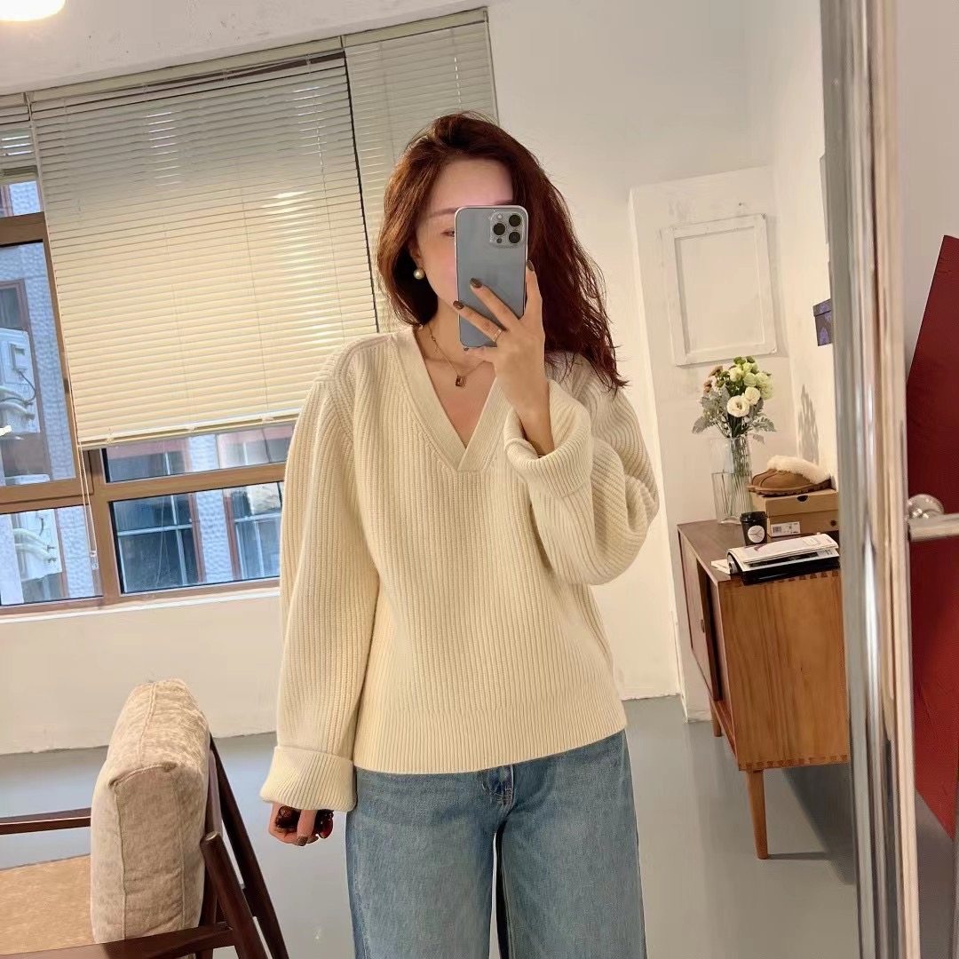 现~韩国东大门代购masculine女2023秋季洋气v领慵懒风针织衫毛衣