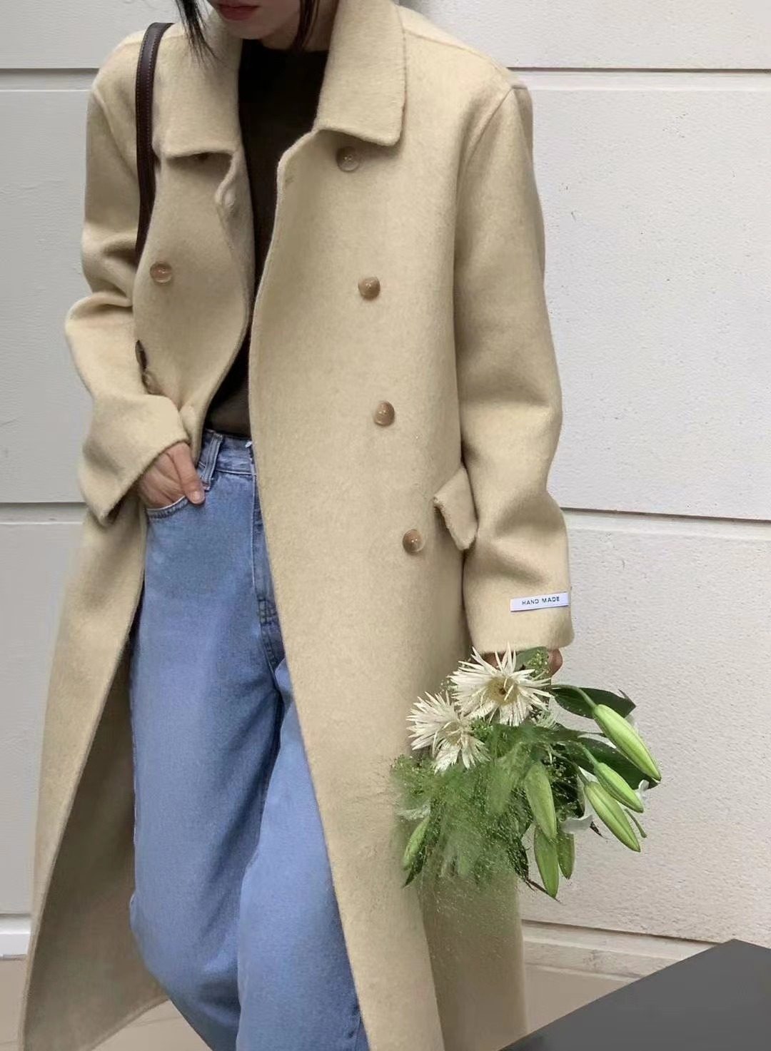 现~韩国东大门代购Grand boul女2023秋冬气质双排扣羊毛大衣外套