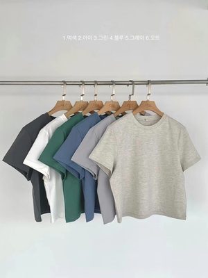 韩国EGG莫兰迪色系基础款短袖T恤