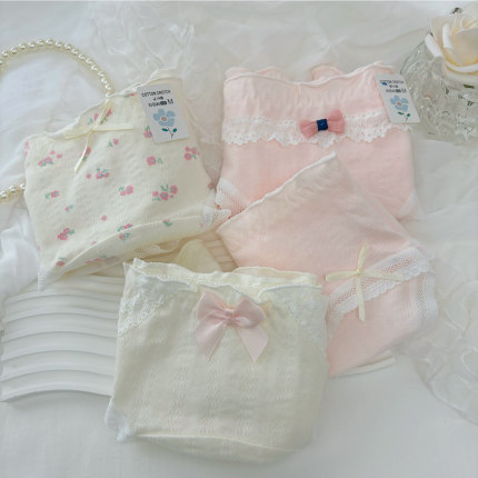 甜桃奶芙 碎花甜美清新内裤纯棉少女蕾丝7A抗菌全棉裆透气三角裤