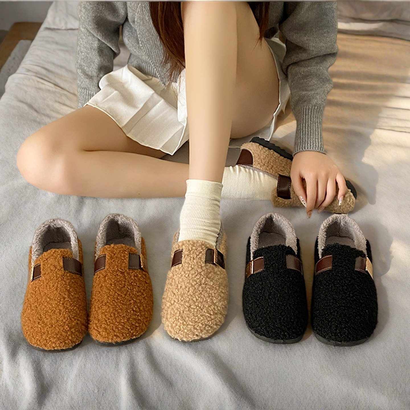 平底毛毛鞋女外穿2025新款秋冬雪地靴加绒豆豆鞋懒人一脚蹬鞋棉鞋,女鞋,时尚雪地靴,淘宝优惠券,粉丝福利购,淘宝优惠卷