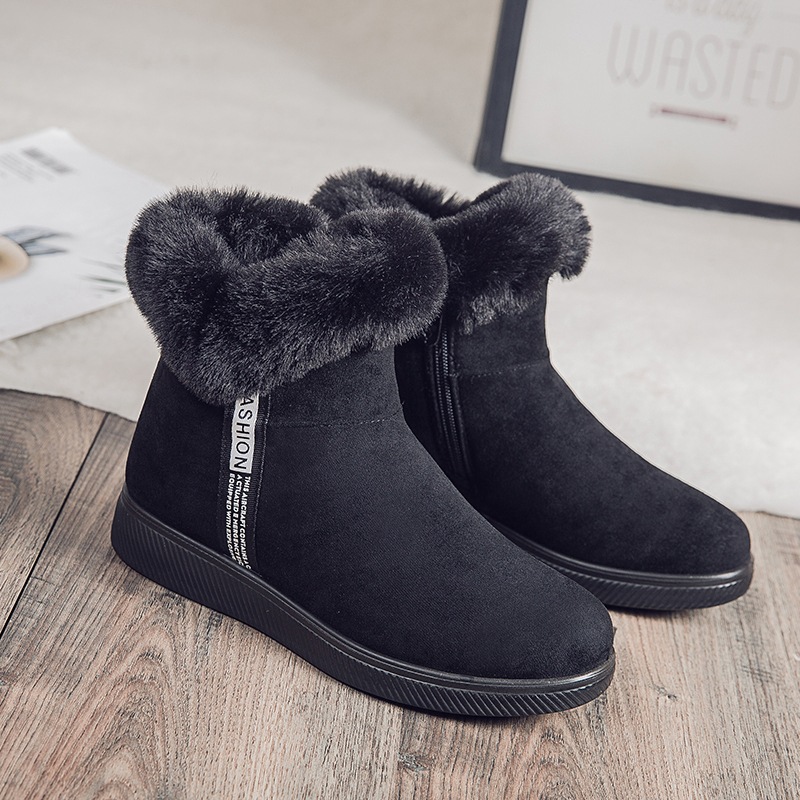 大码雪地靴女加绒保暖短靴冬季加厚棉鞋防滑布鞋子wish妈妈鞋舒适