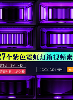 21个vjloop紫色气氛霓虹空间灯箱夜店酒吧LED大屏幕直播视频素材