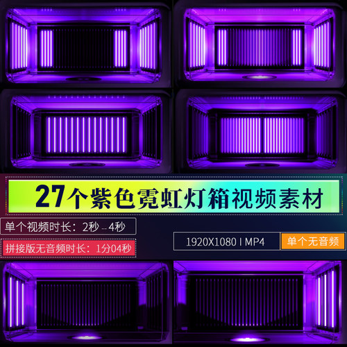 21个vjloop紫色气氛霓虹空间灯箱夜店酒吧LED大屏幕直播视频素材