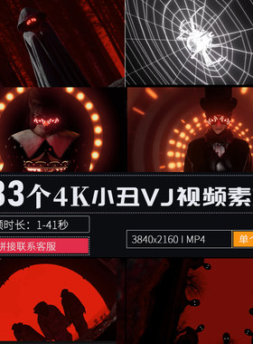 4K红黑小丑元素节奏动感频LED大屏幕背景舞台夜店酒吧VJ视频素材