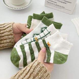 绿色袜子 女可爱日系短袜春夏ins潮纯棉低帮浅口船袜学院风花边袜