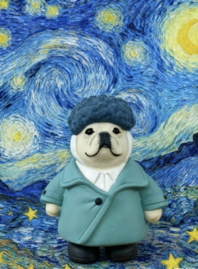 梵高斗牛犬创意陶瓷桌面摆件星空背景家居装饰品法斗陶艺周边