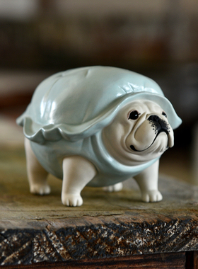 陶瓷小众乌龟法斗摆件装饰客厅卡通治愈创意手工桌面可爱家居陶艺