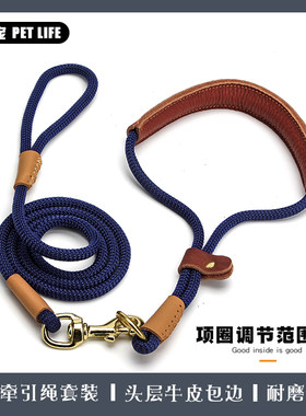 牛皮链训项圈尼龙小型狗狗牵引绳