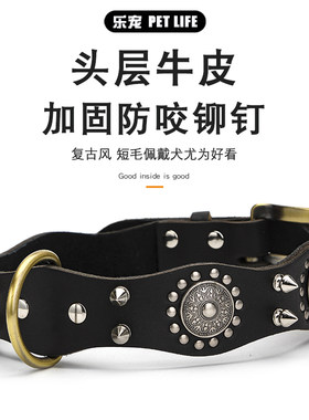 牛皮铆钉防咬刺伯恩山杜宾狗项圈