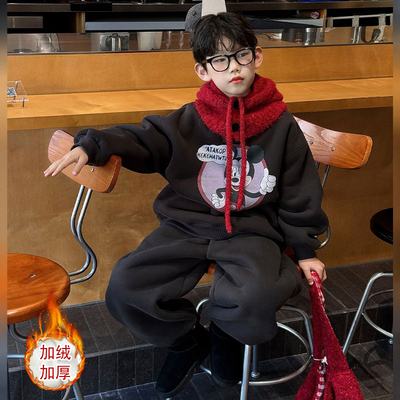 男童卡通卫衣套装加绒加厚