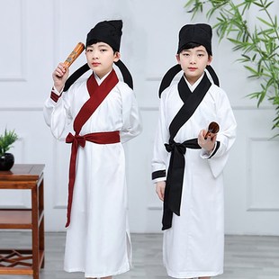 送折扇 国学书童古诗服装 李白汉服诗人cos服中国风儿童书生古装 男