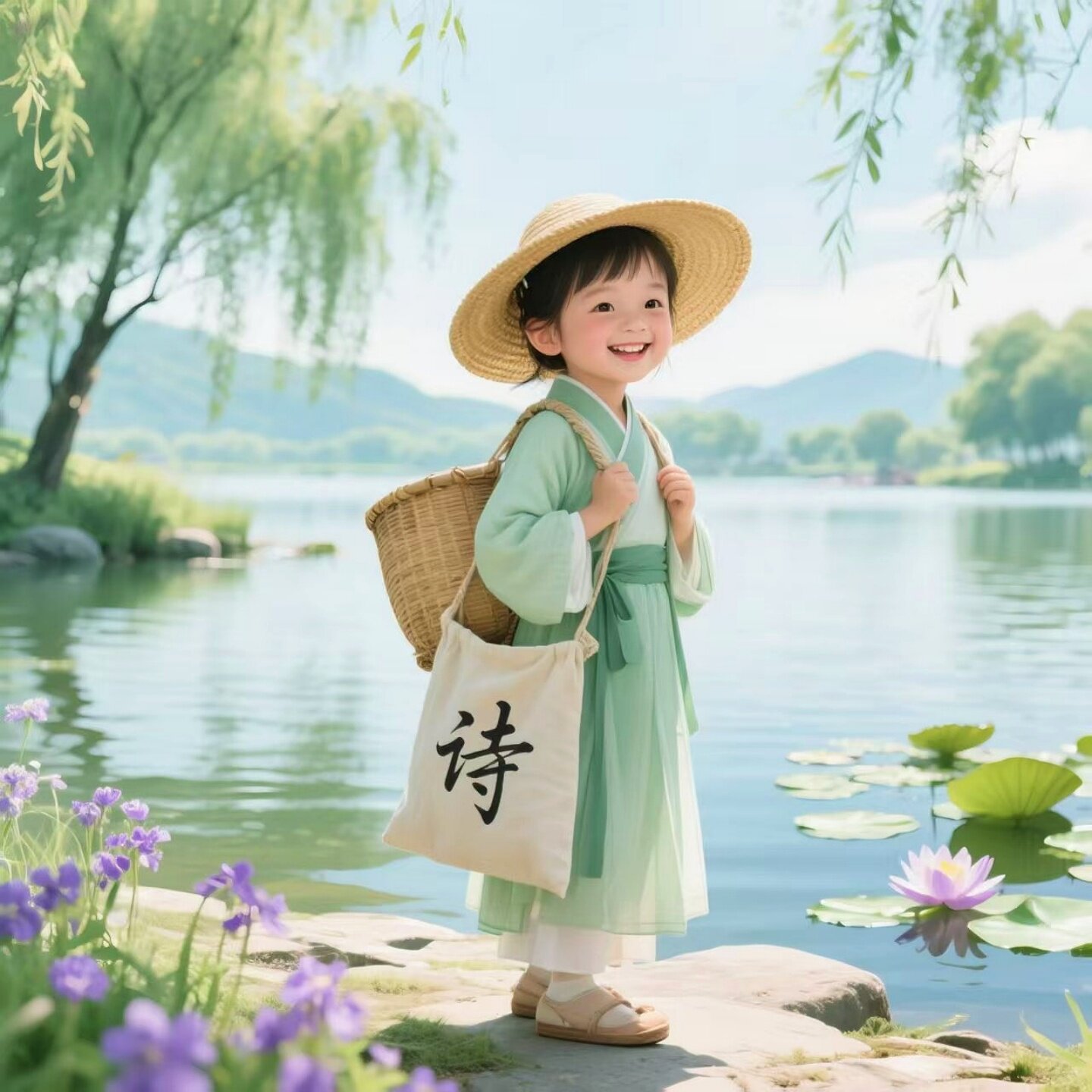 女童宋制汉服古风套装2025新款夏季儿童古装女孩国风裙子四件套绿