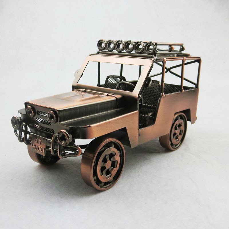 视频背景装饰艺术礼品摆件比例金属模型古怀旧铜色方形越野吉普车