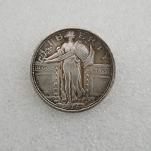 纯手工匠复古法作旧合金复刻道具工艺品美国1916-1/4黄铜镀银元圆