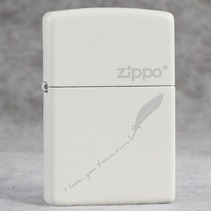 zippo煤油打火机官正品美国芝宝艺术白哑漆镭射爱情祝福羽毛笔记