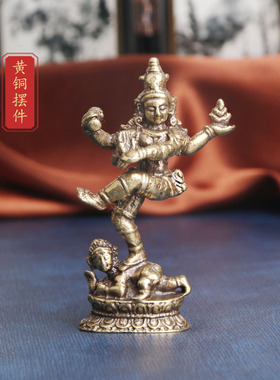 纯黄铜复古法手工匠作旧典藏国风艺术摆件尼泊尔藏明王四臂佛经像