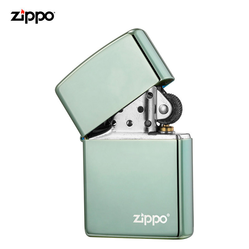 zippo煤油打火机官正品美国芝宝经典款素面光板绿冰变色商标志礼