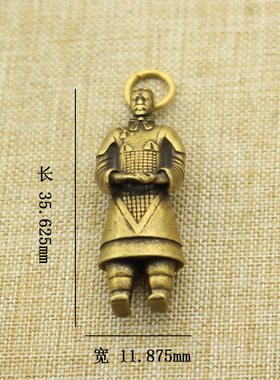纯黄铜复古法手工匠作旧典藏国风艺术摆件实心迷你兵马俑挂件吊坠