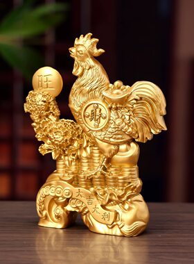合金属沙金色十二生肖招财金鸡大公鸡摆件店铺吉祥物玄关家居装饰