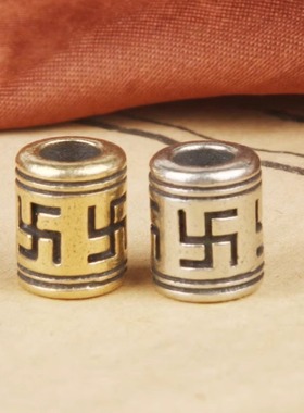 纯黄铜复古法手工匠作旧典藏艺术万字桶珠复古EDC刀坠潮绳坠隔珠