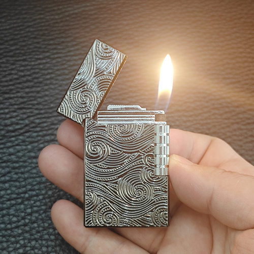 金属商务金银黑色卷云浪花钢琴音叮响侧滑砂轮充气打火机斜火烟斗