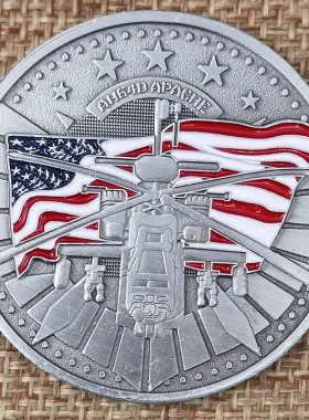 纯手工匠复古法作旧收典藏礼纪念硬币章AH64D阿帕奇直升机工艺品