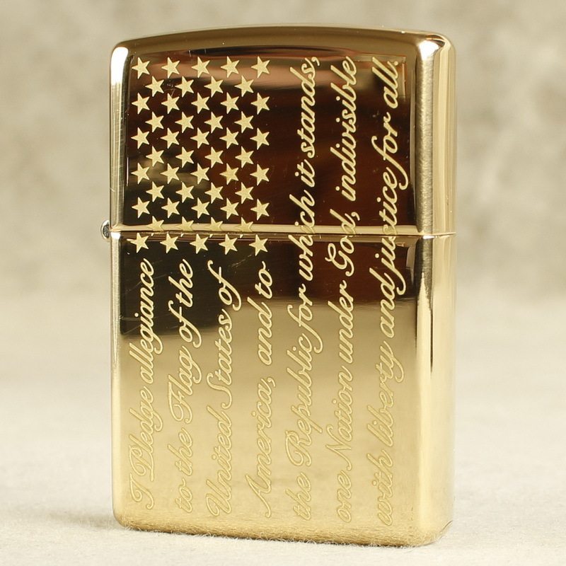 zippo煤油打火机官正品美国芝宝22款黄铜金色镜面雕刻五角星纹标