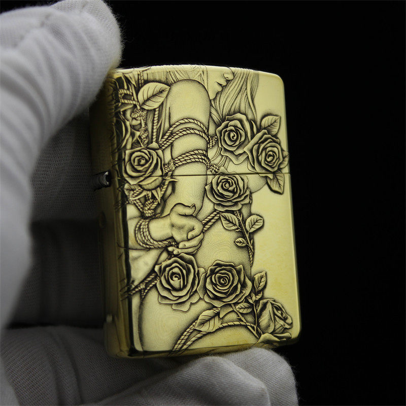 官正品zippo芝宝美国原版防风砂轮煤油打火机蚊版雕盔甲玫瑰女郎