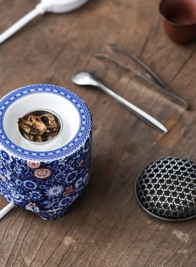 新房家居风茶桌玄关艺术摆件陶瓷高温电子香熏炉青花万花夜灯恒温