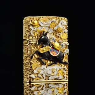 zippo煤油打火机官正品美国芝宝套壳国潮金色珐琅彩镂空马上有钱