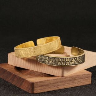 纯黄铜复古法手工匠作旧典藏艺术国潮百福手镯子开口可调节古风礼