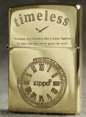 zippo煤油打火机官正品美国芝宝黄铜金色蚀刻流逝的时间TIMELESS