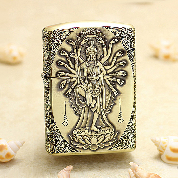 官正品zippo芝宝美国原版防风砂轮煤油打火机盔甲鬼王雕千手观音