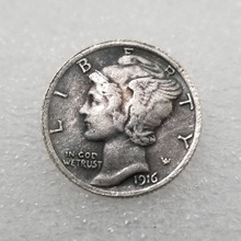 纯手工匠复古法作旧合金复刻道具工艺品美国1916女王头像铜镀银元