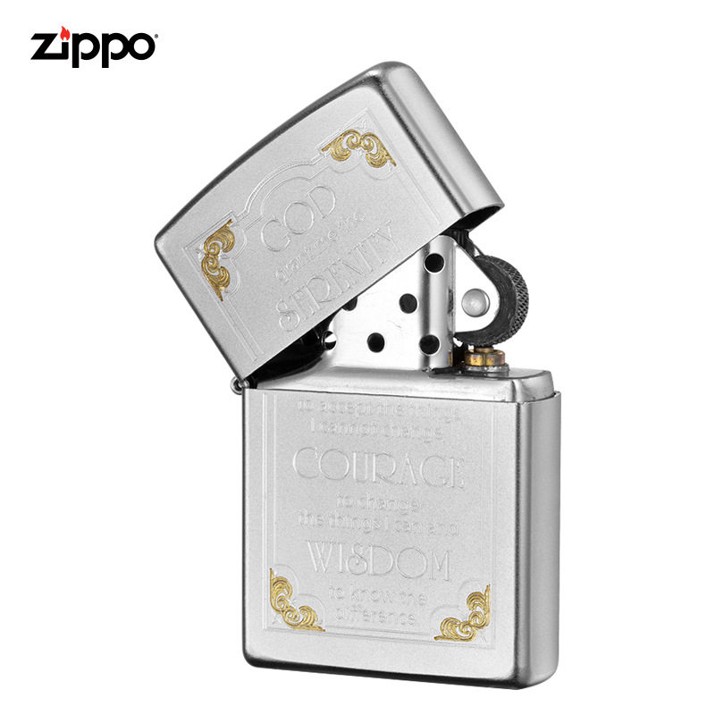 zippo煤油打火机官正品美国芝宝经典银色磨砂刻警世箴言图腾礼品