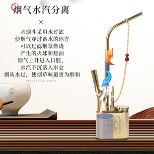经典手持黄铜水烟斗老式烟锅袋复古烟水壶礼盒装水烟壶双锅四用款