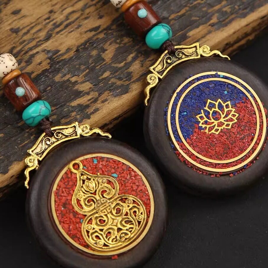 木质百搭藏式福象宝螺圆牌福禄莲花毛衣链汽车钥匙扣挂件饰品吊坠