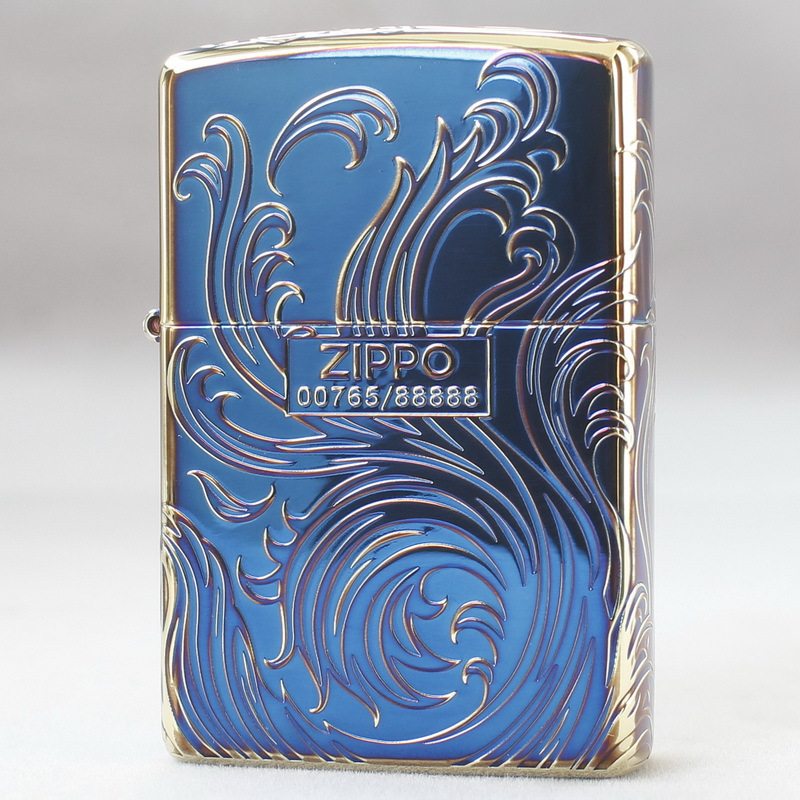 zippo煤油打火机官正品美国芝宝烧黑旧烤蓝熏金色富贵唐草千秋纹